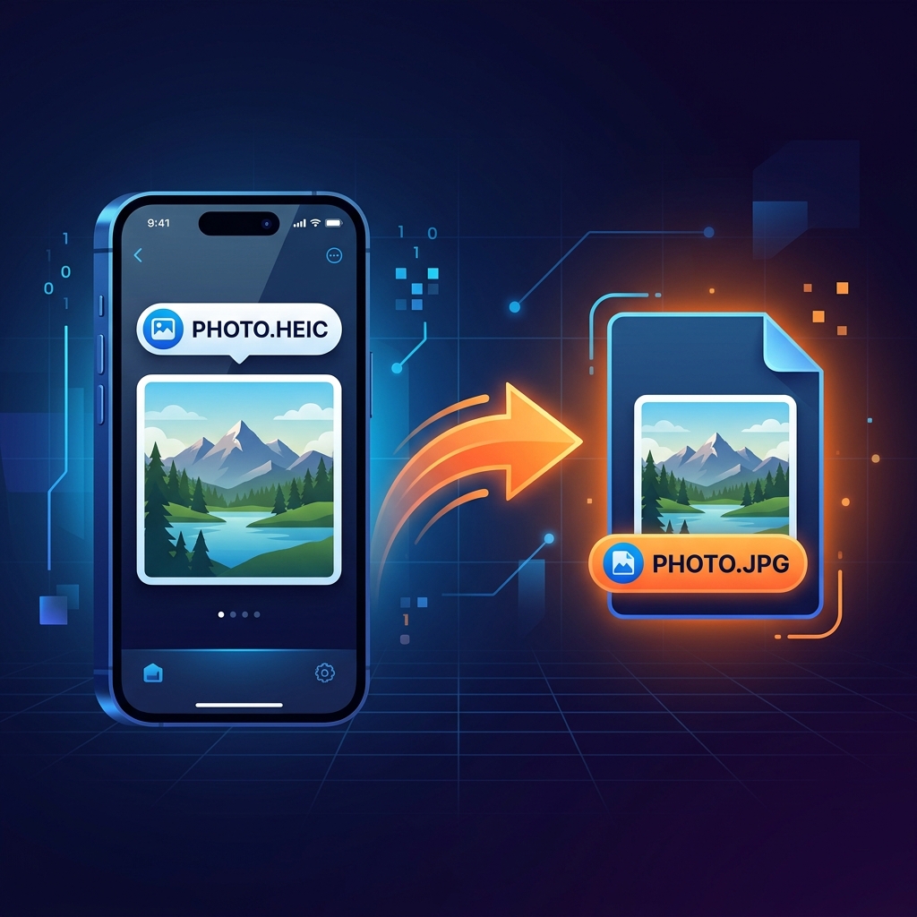iPhone converting HEIC photos to JPG format illustration
