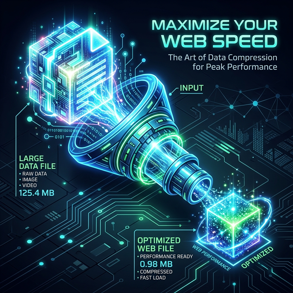 Large file being compressed into a smaller file for web optimization